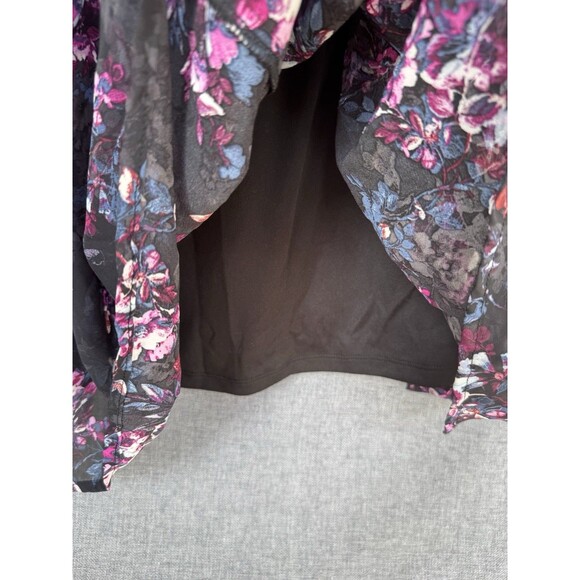 Torrid 2X 18/20 Midi Chiffon Pleated Dress Black Floral Pink Pockets V Neck - Picture 11 of 13